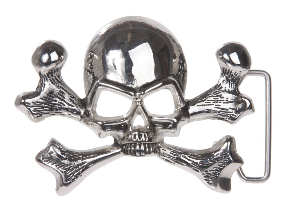 6121 Skull and Cross Bone Pirate Belt Buckle, Shining Silver
